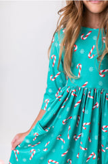 Christmas Candy 3/4 Sleeve Pocket Twirl Dress