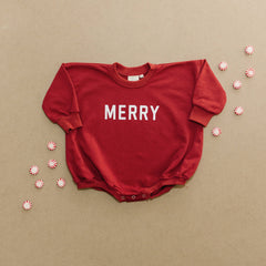Merry Sweatshirt Romper Christmas Clothes Baby Holiday Red