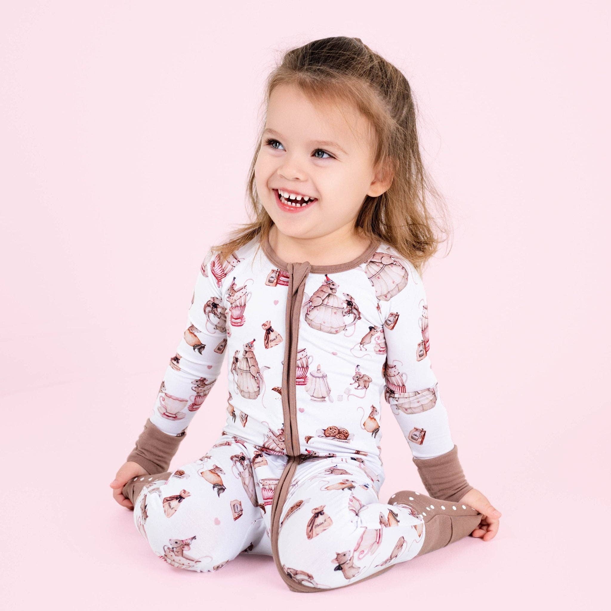 Tiny Tea Time Baby Bamboo Zipper Romper