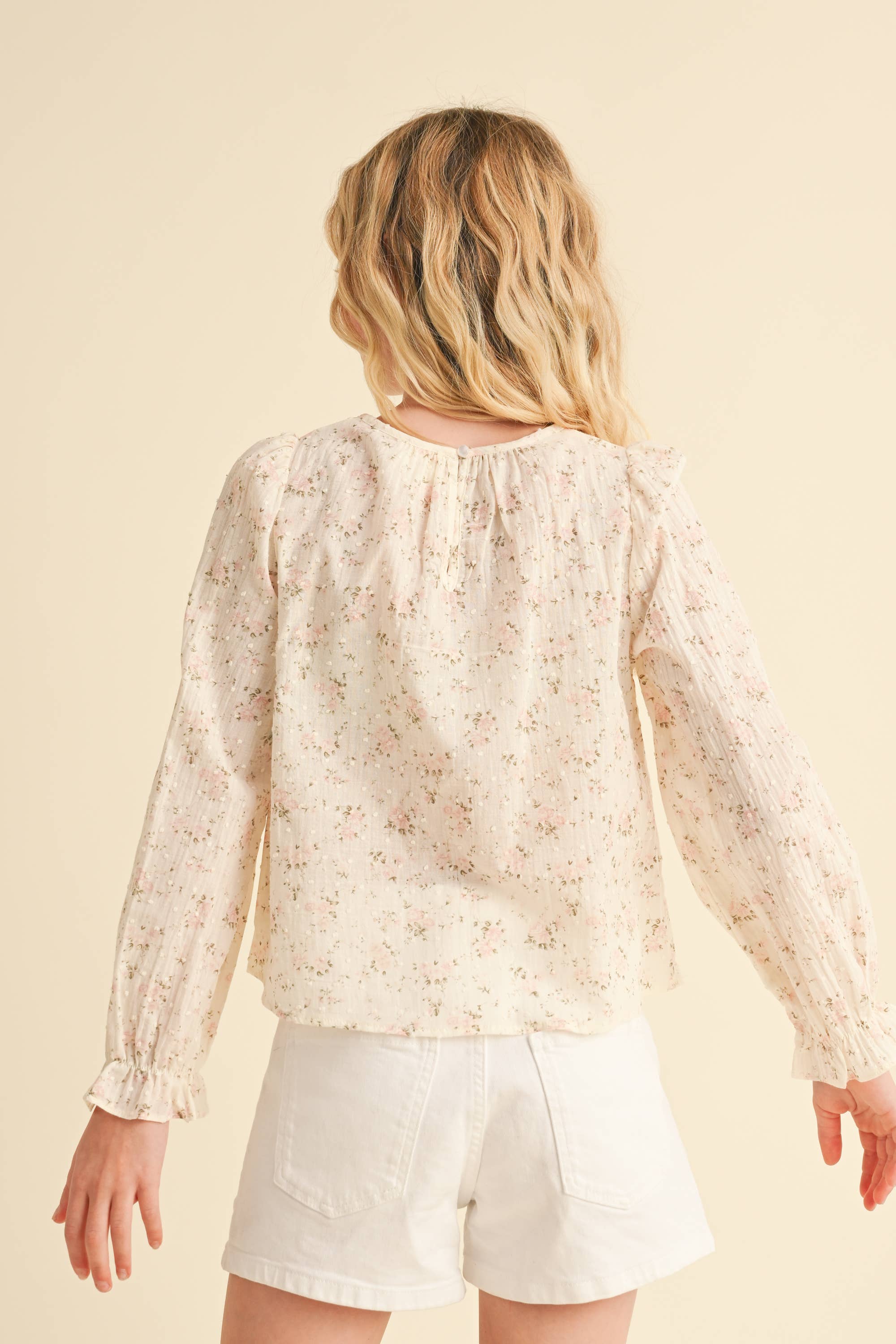 TWEEN GIRLS KIDS PINTUCK BILLOW L/S TOP (7/14)