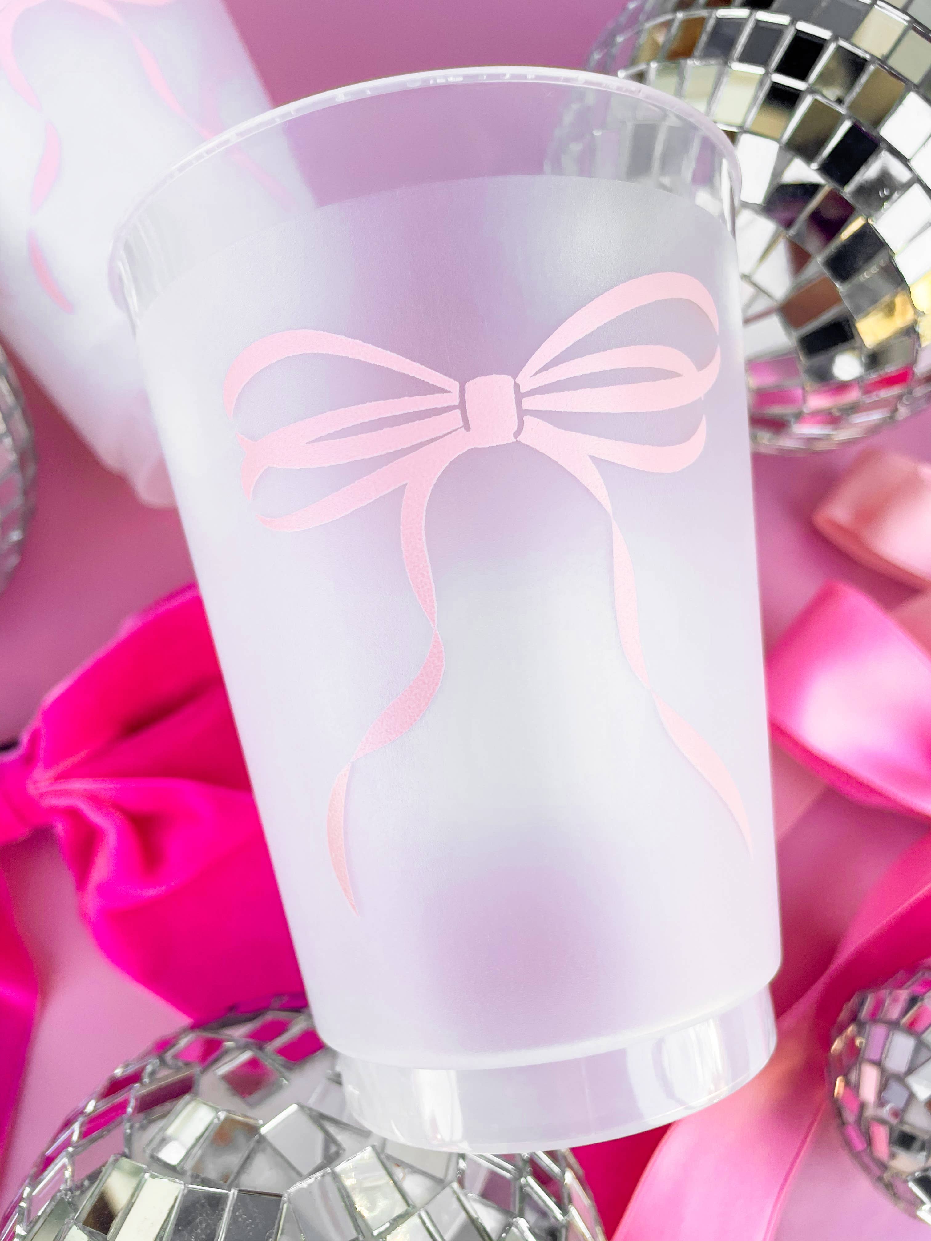 Pink Bow Frosted  Cups -Set of 6