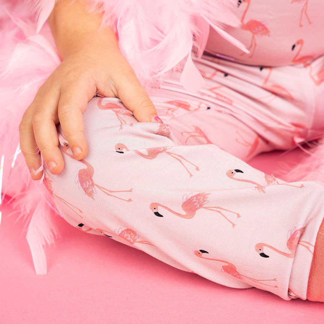 Fancy Flamingos Two-Piece Bamboo Kids Pajama Pants Set