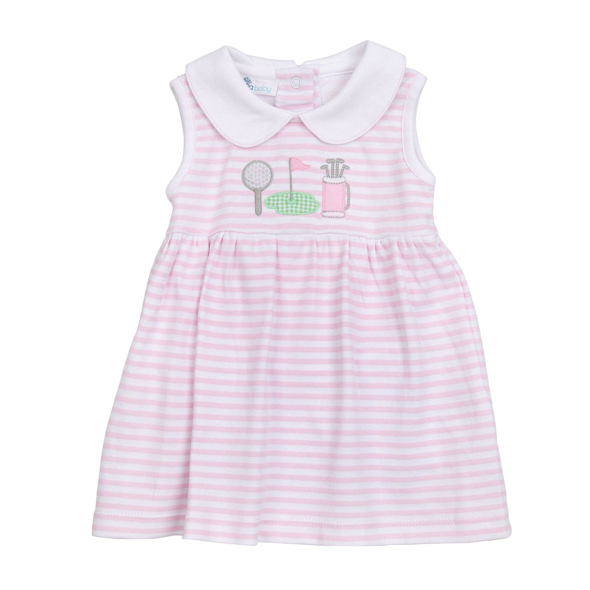 Putting Green Applique Collared Dress - Pink