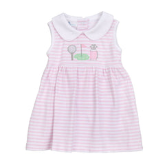 Putting Green Applique Collared Dress - Pink
