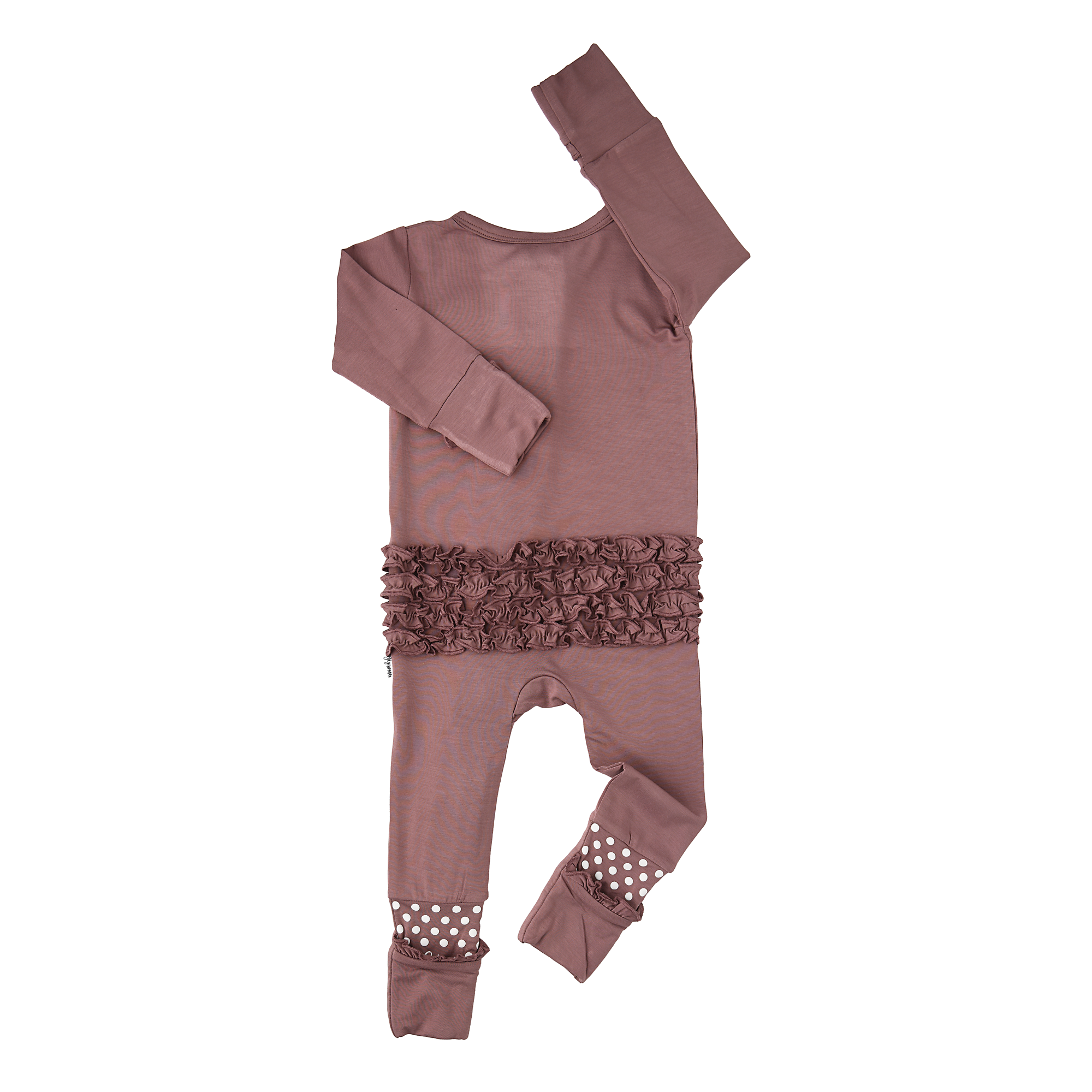 Mauve RUFFLE ZIP Bamboo Keepsake Two Way Zipper Baby Outfit