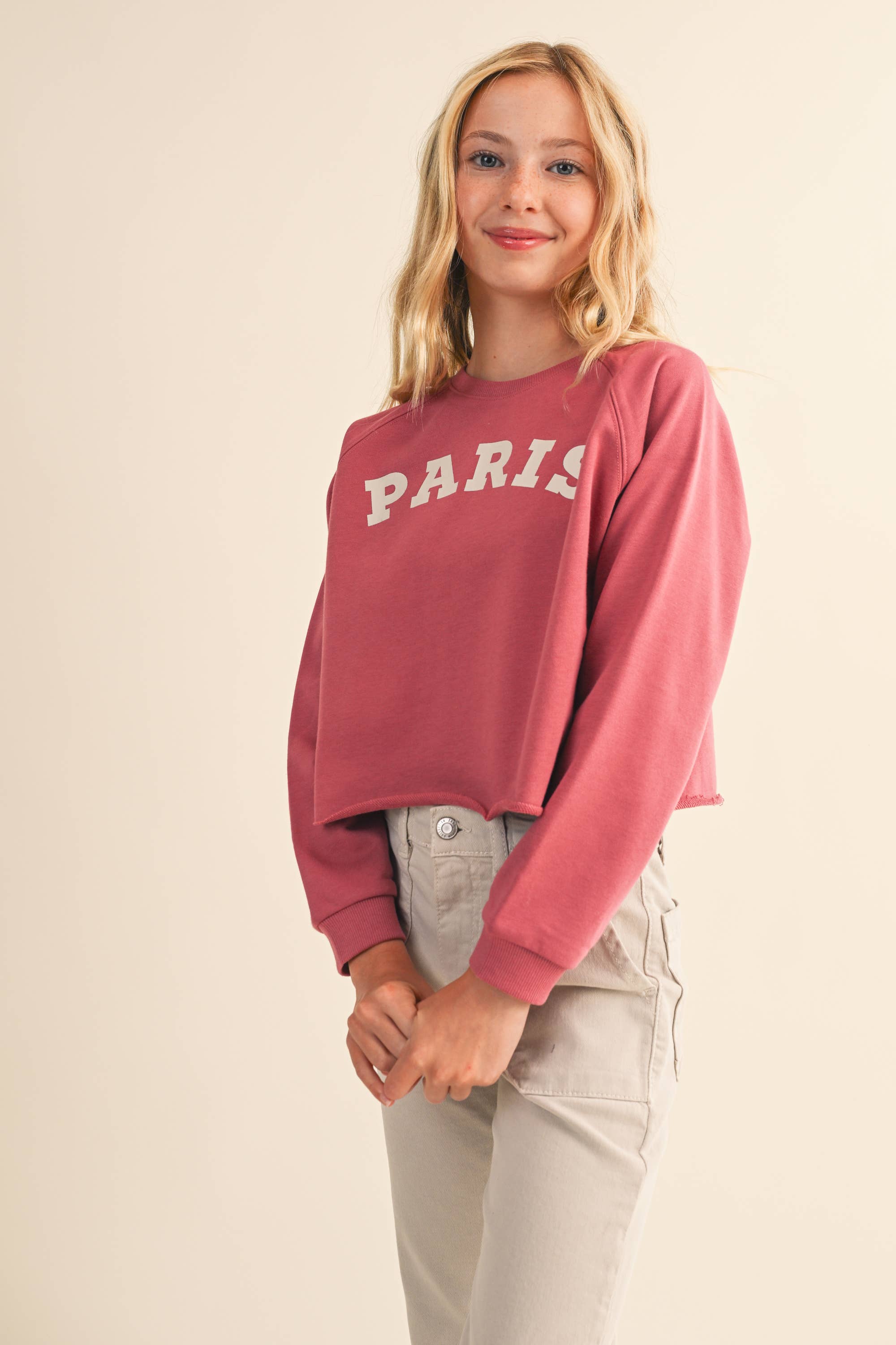 TWEEN KIDS GIRLS CROPPED RAGLAN SWEATSHIRT (7-14)