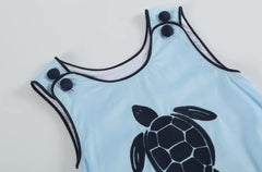 Blue Turtle Appliqué Bubble Romper Boy