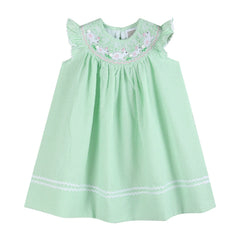 Green Seersucker Easter Bunny Smocked Bishop Dress
