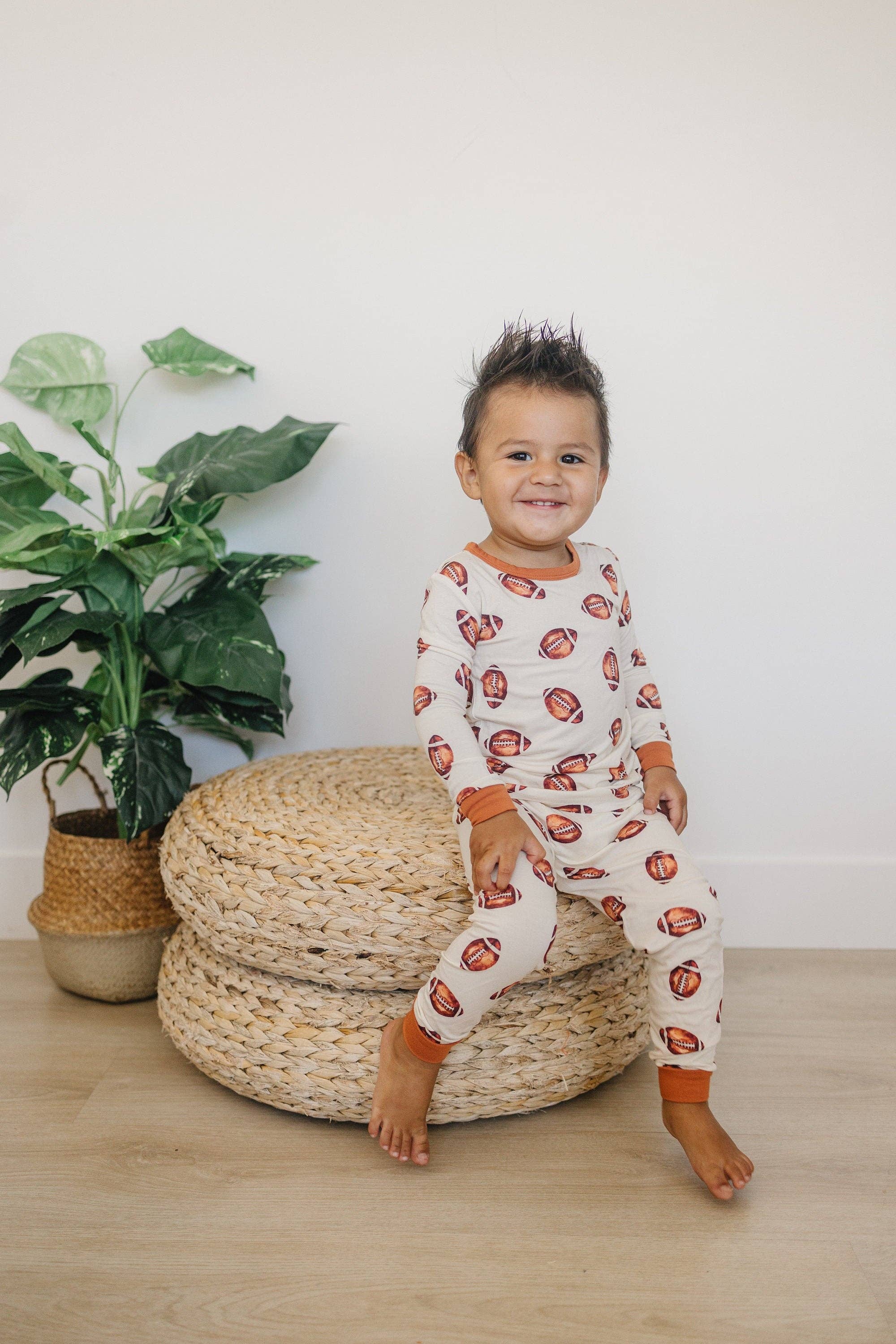 Football Print 2pc Bamboo Pajamas Toddler Kids PJs Fall Boy