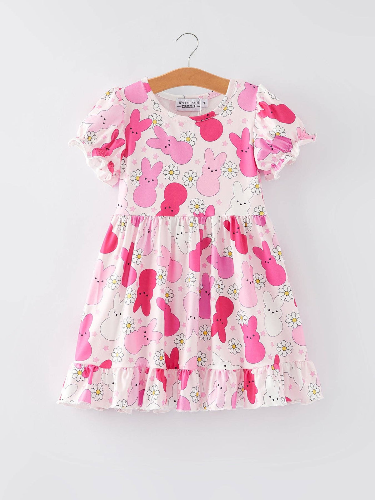 Easter Rabbit Ruffles Puff Sleeves Girls Dress