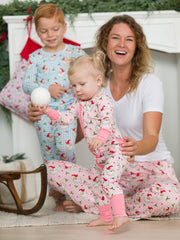 SoftSnooze™ Baby Girls Bamboo Viscose Pink Dear Santa Convertible Ruffle One Piece Footie Pajama