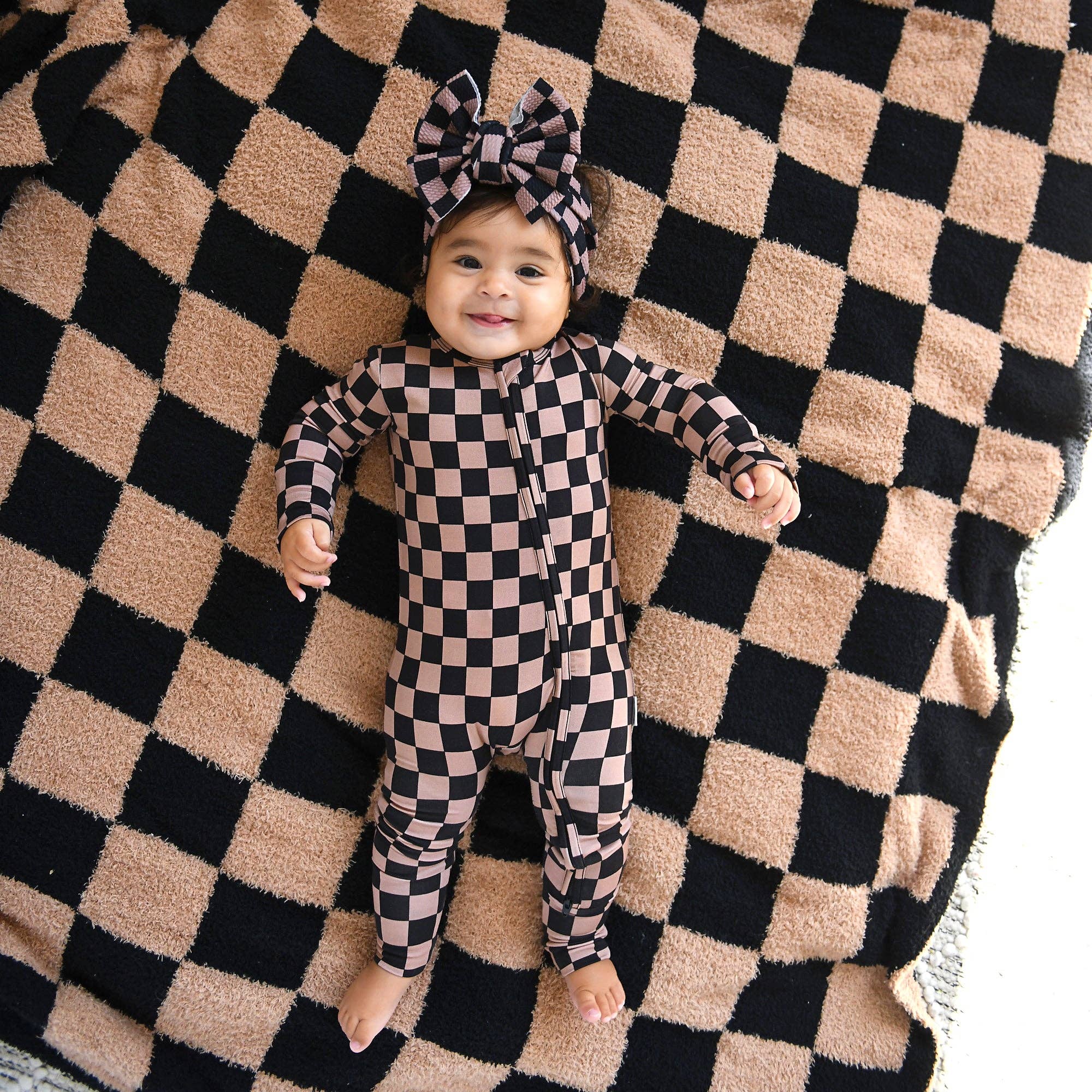 Bentley ZIP Checks Bamboo One Piece 2 Way Zipper Baby Outfit