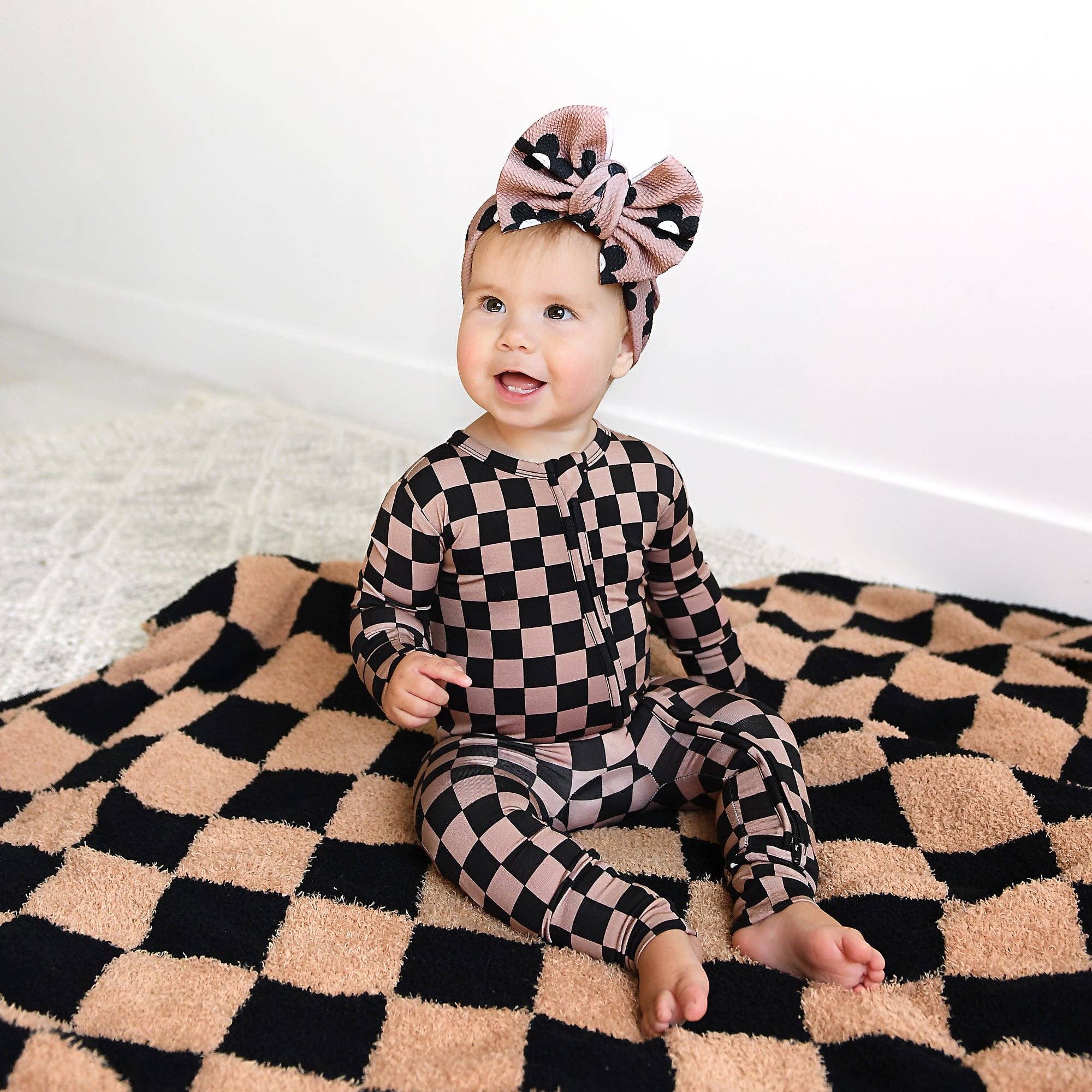 Bentley ZIP Checks Bamboo One Piece 2 Way Zipper Baby Outfit