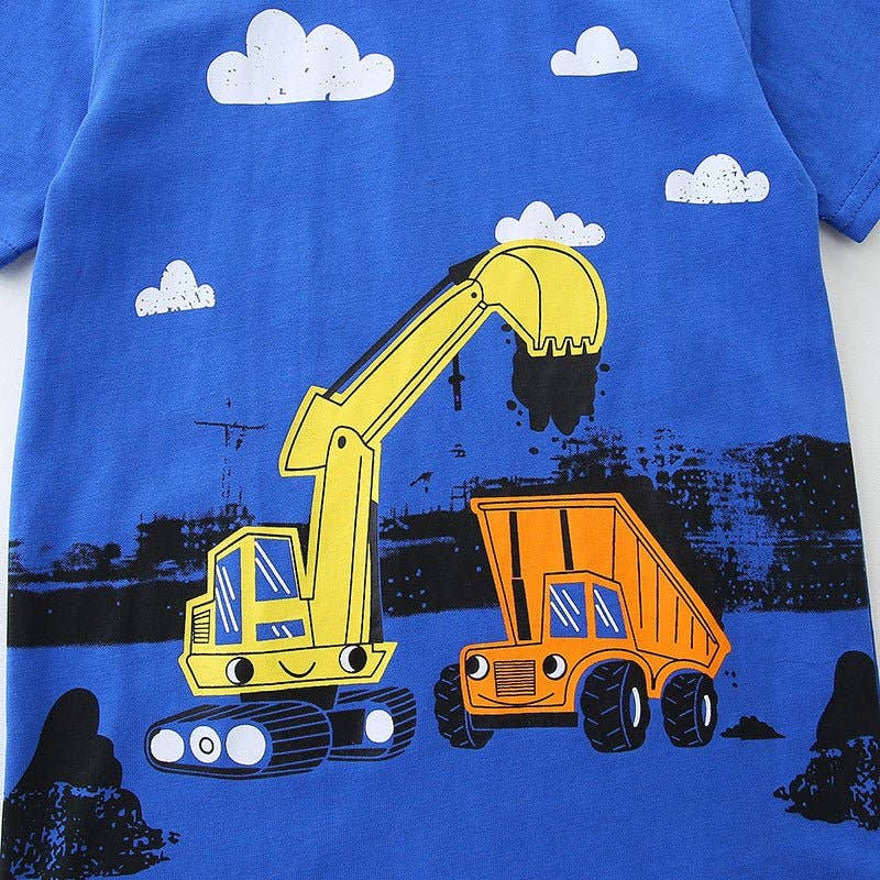 Toddler/Kid Boy's Blue Digger Truck Print Design T-Shirt