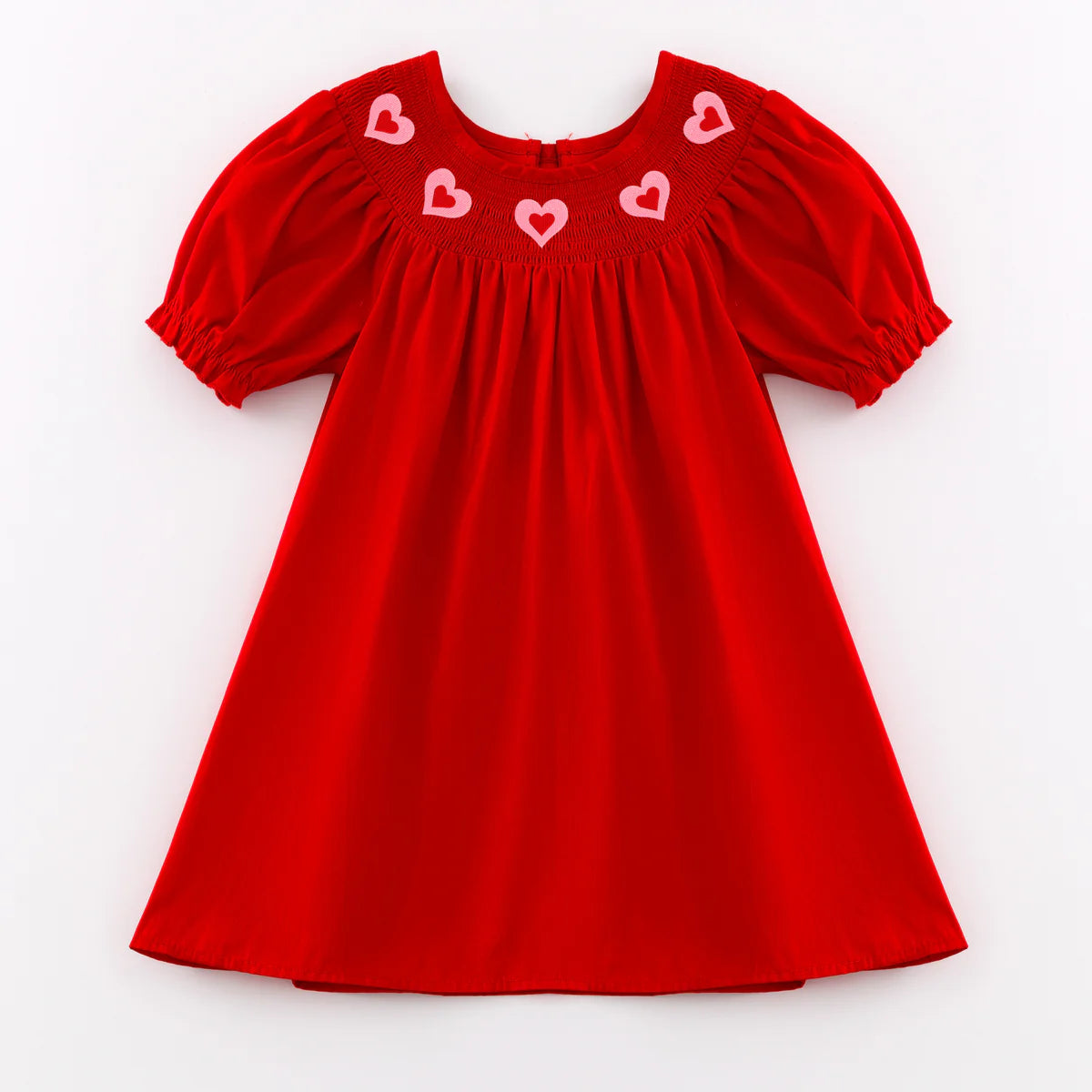 Smocked Pink Heart Embroidered Dress