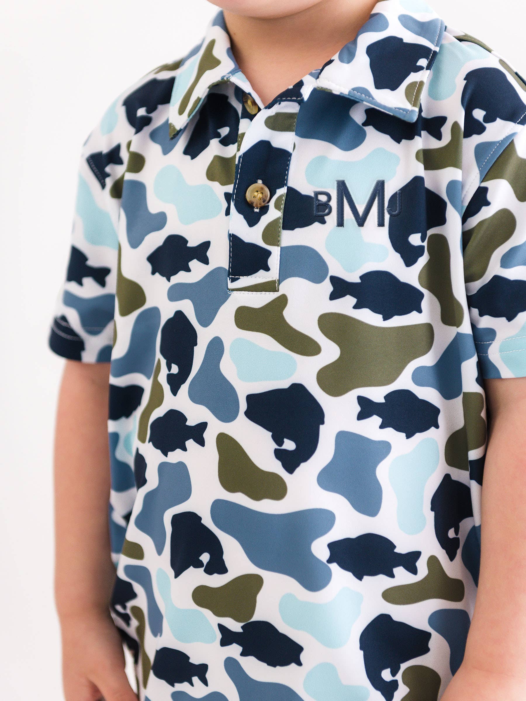 Boys Fish Camo Catch Knit Short Sleeve Performance Polo