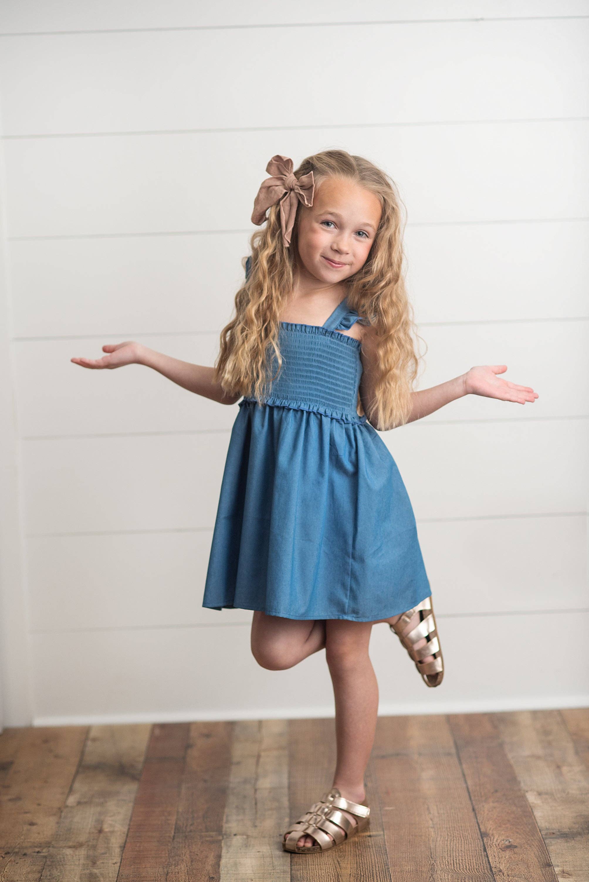 Girls Blue Shirred Cotton Ruffle Spring Summer Easter Dress