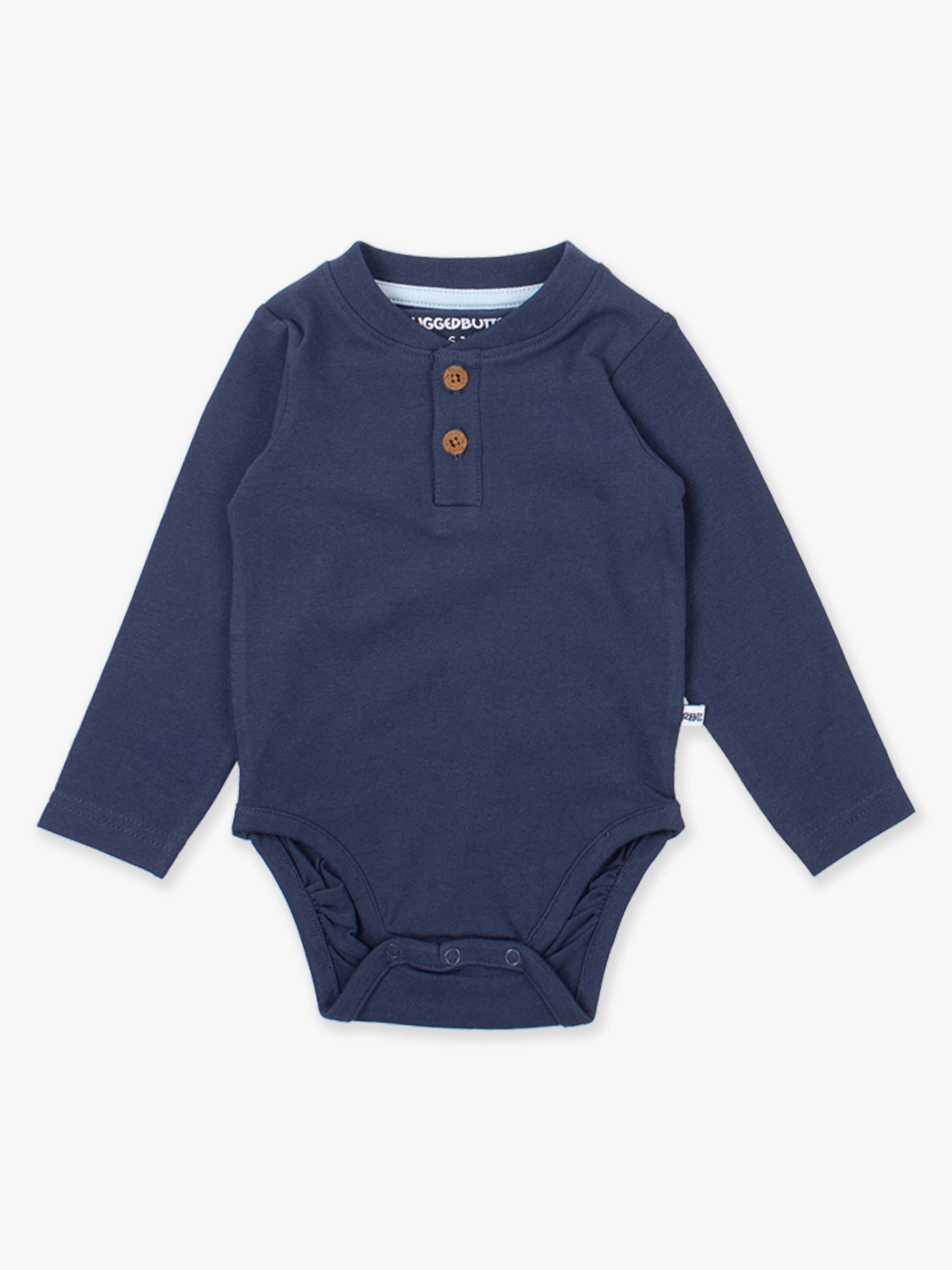 Baby Boys Dark Navy Knit Long Sleeve 2-Button Henley Bodysuit
