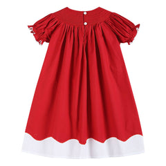 Red and White Santa Smocked Bishop Dress