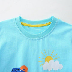 Toddler/Kid Boy's Short Sleeve Blue Dinosaur Cotton T-shirt
