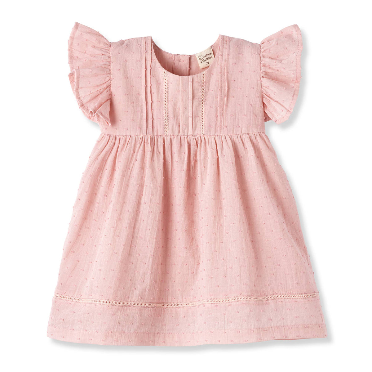 Girls Swiss Dot Cotton Dress Flutter Sleeves–Spring & Easter