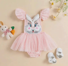 Pink Easter Rabbit Tutu Skirted Romper