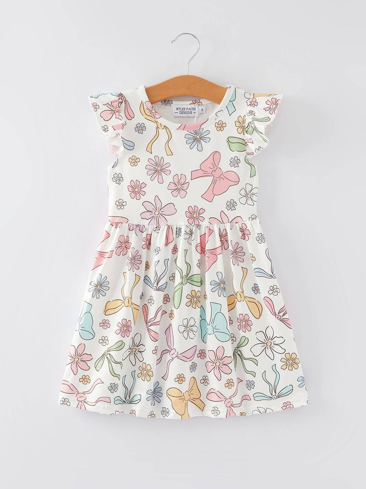 Easter Bow Floral Print Fly Sleeve Girls Dress