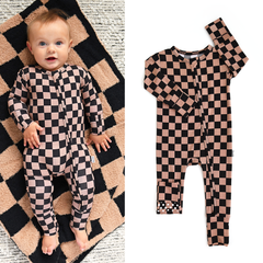 Bentley ZIP Checks Bamboo One Piece 2 Way Zipper Baby Outfit