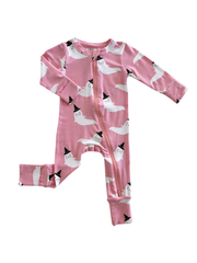 Bamboo 2-Way Convertible Zip Romper, Pink Ghost