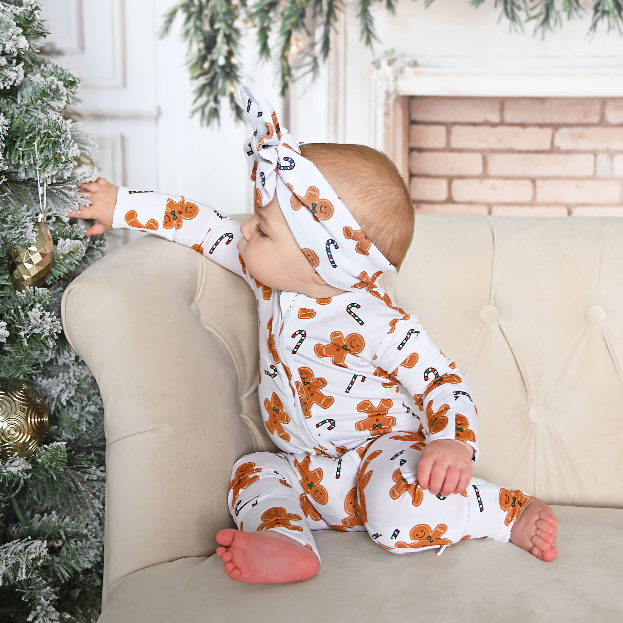 Fritz Gingerbread ZIP Christmas Bamboo Baby One Piece Outfit