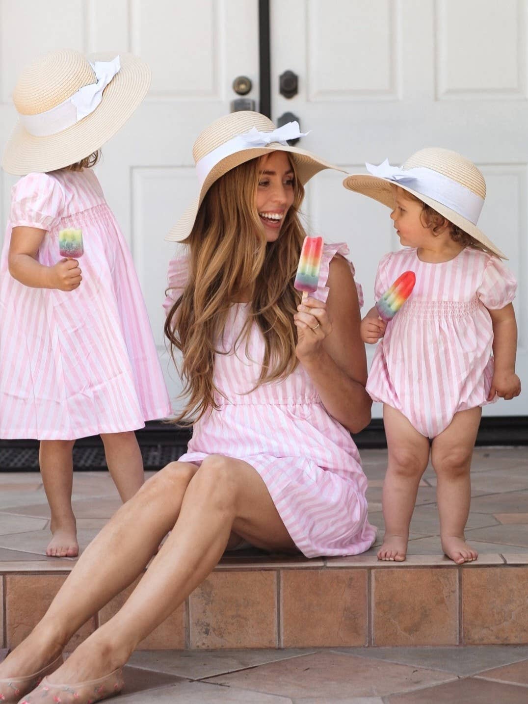 Baby Girls Baby Pink Stripe Stripe Puff Sleeve Smocked Romper