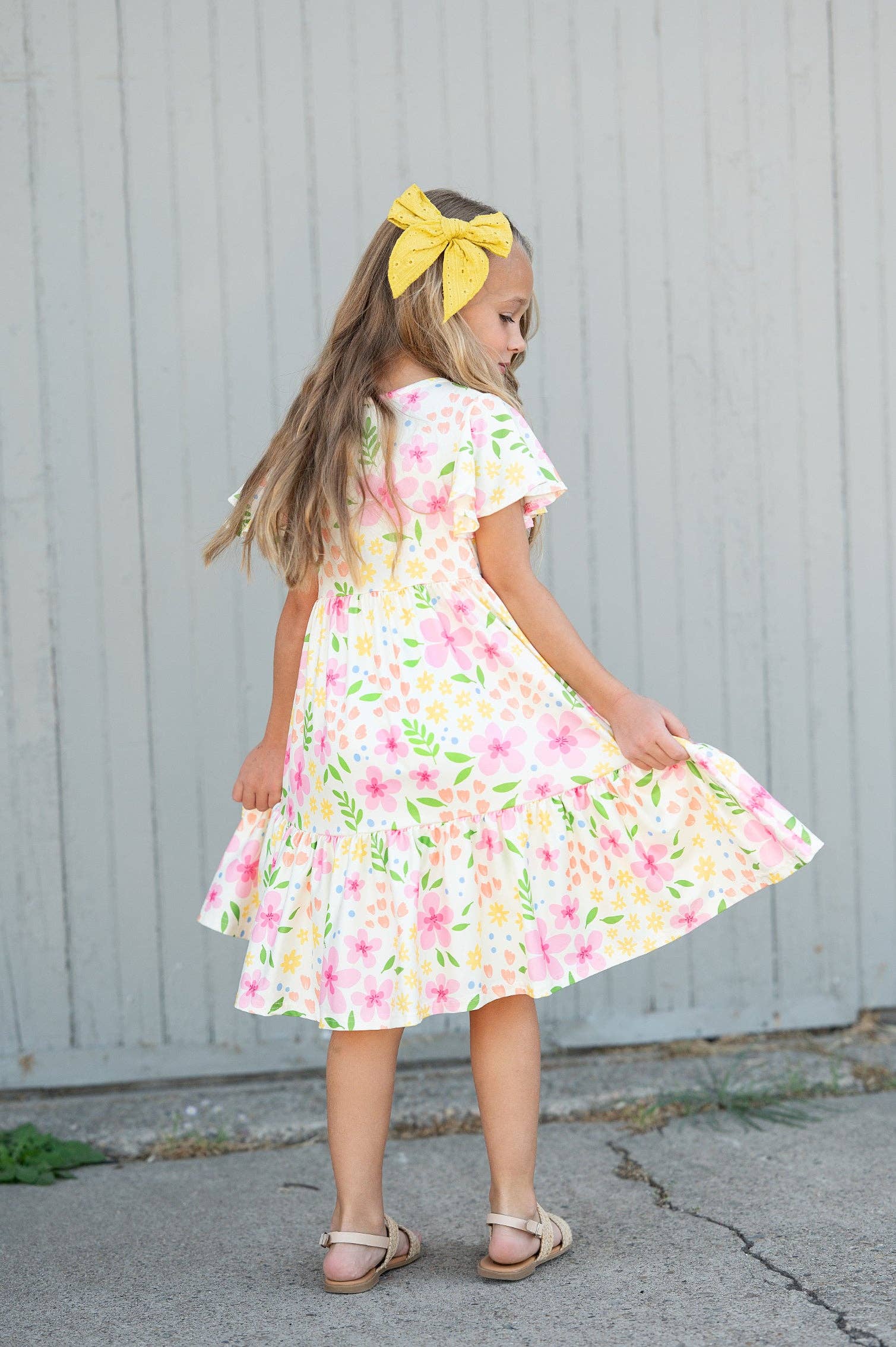 Girls Emma Dainty Spring Floral Flutter Sleeve Twirl Dress