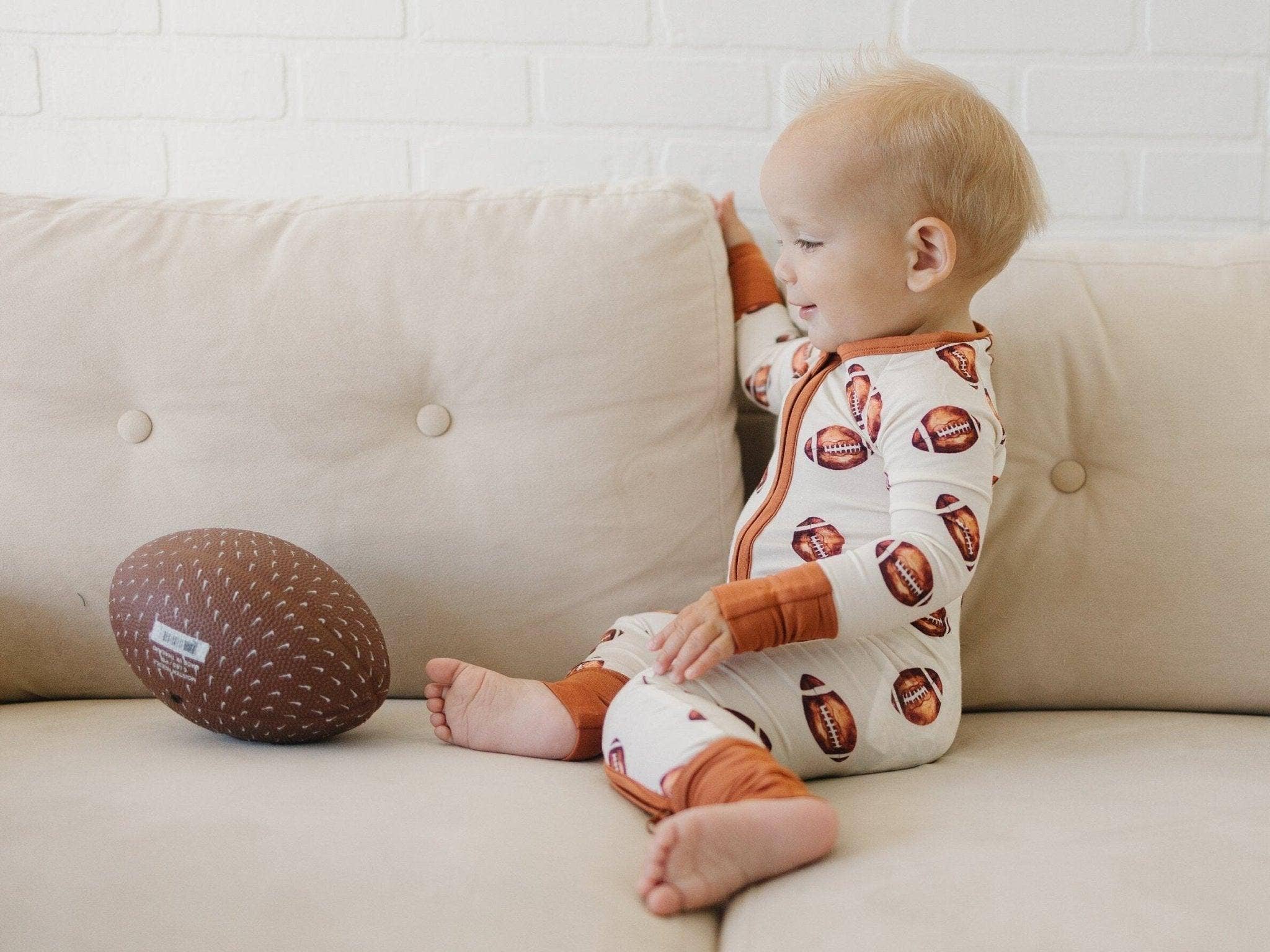 Football Print Bamboo Zippy Romper Baby Pajamas PJs Sports