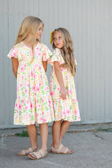 Girls Emma Dainty Spring Floral Flutter Sleeve Twirl Dress