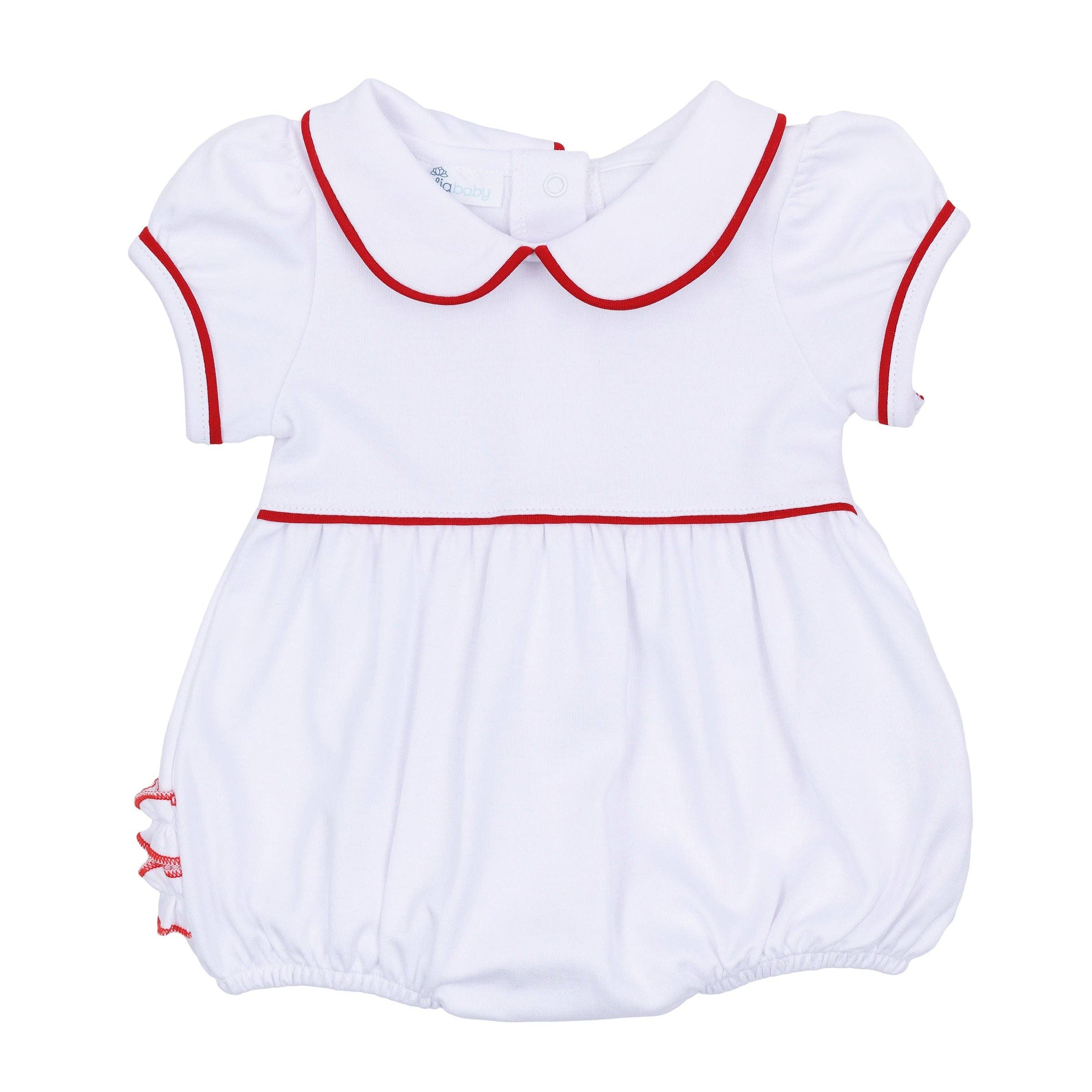 Red and White Essentials Collared Ruffle Short Sleeve Bubble