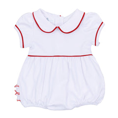 Red and White Essentials Collared Ruffle Short Sleeve Bubble