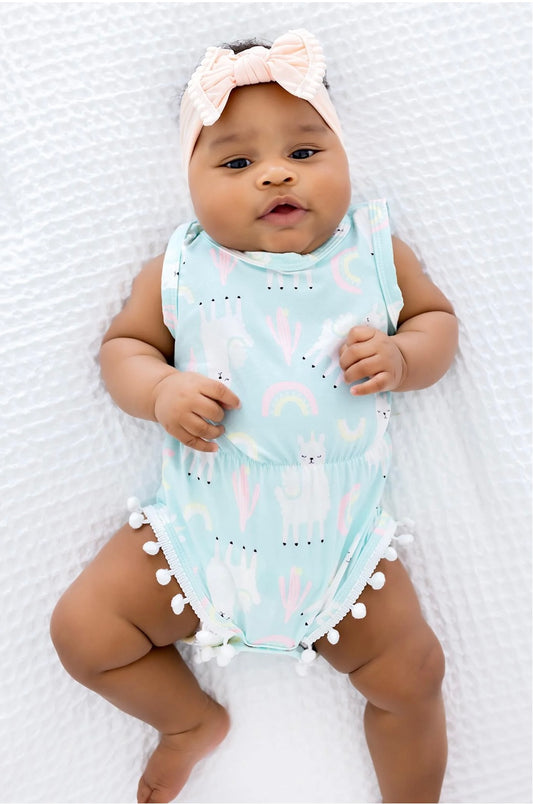 Little Llamas Pom Pom -Girl Romper