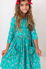 Christmas Candy 3/4 Sleeve Pocket Twirl Dress