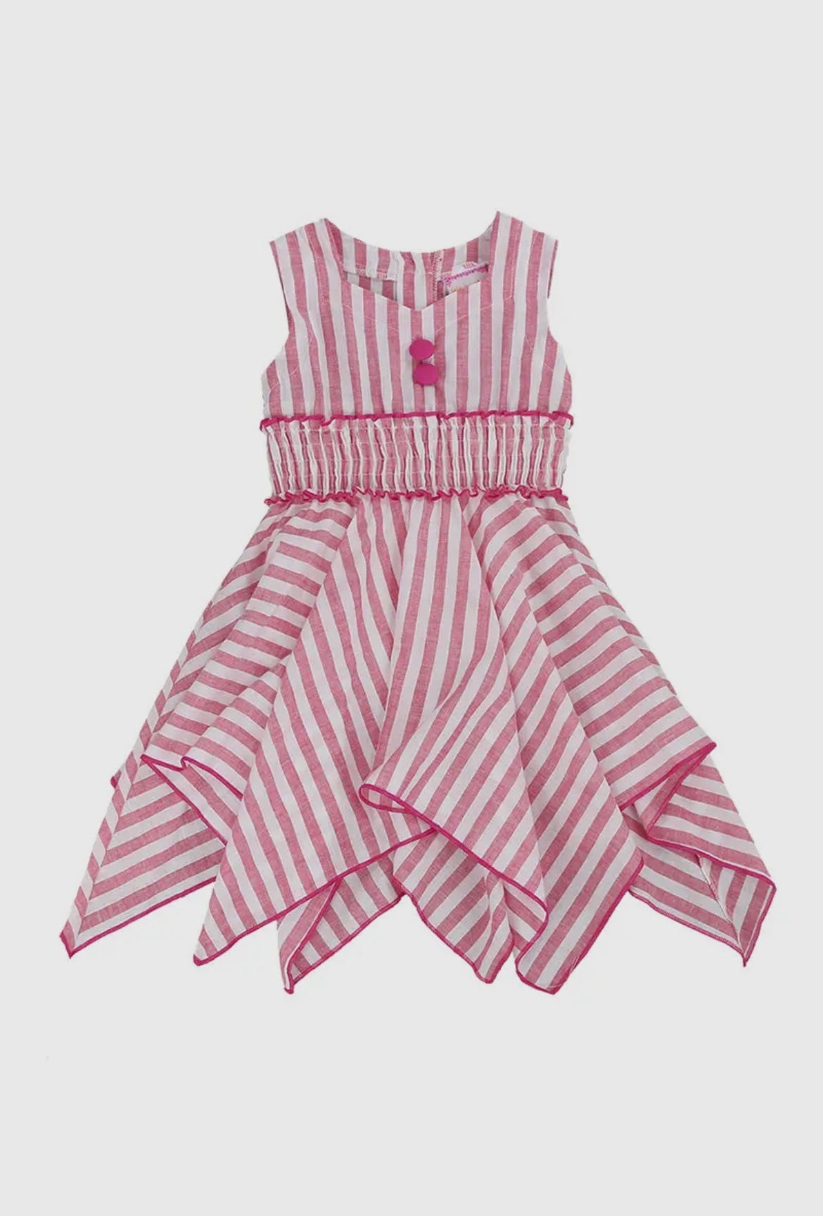 Girl Handkerchief Sweetheart Neck Cotton Dress -Candy Cane Stripe