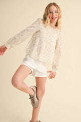 TWEEN GIRLS KIDS PINTUCK BILLOW L/S TOP (7/14)