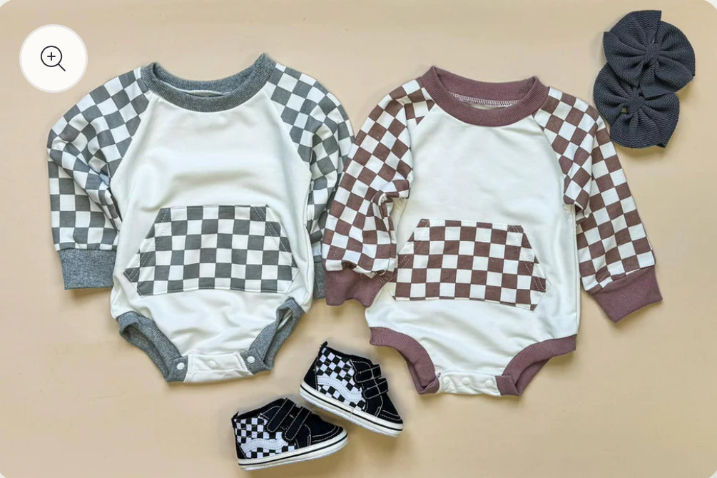 Checkered Neutral Bubble Long Sleeve