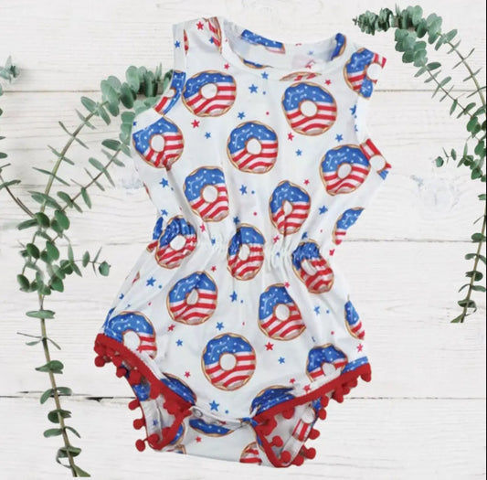 Donuts & Stripes Pom Pom Romper-Girl