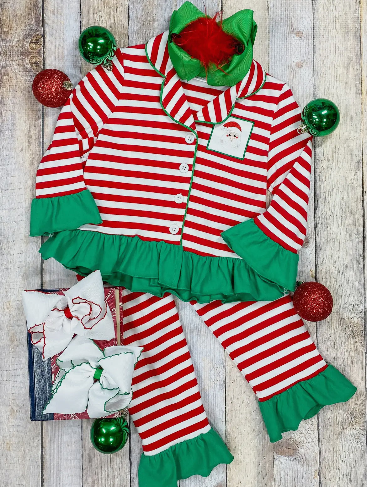 Red Striped Santa PJs -Girl