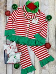 Red Striped Santa PJs -Girl