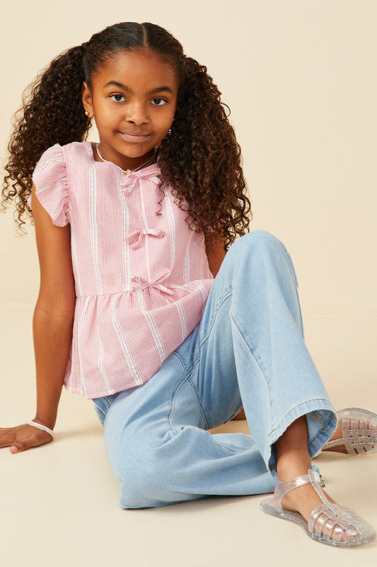 Tween Girls Bow Detailed Crochet Lace Ruffle Tank Red