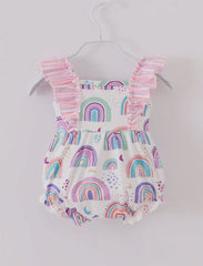 Pink Ladybug Rainbow Girl Ruffle Romper