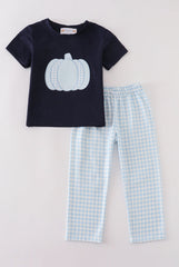 Navy Pumpkin Applique Boy Set