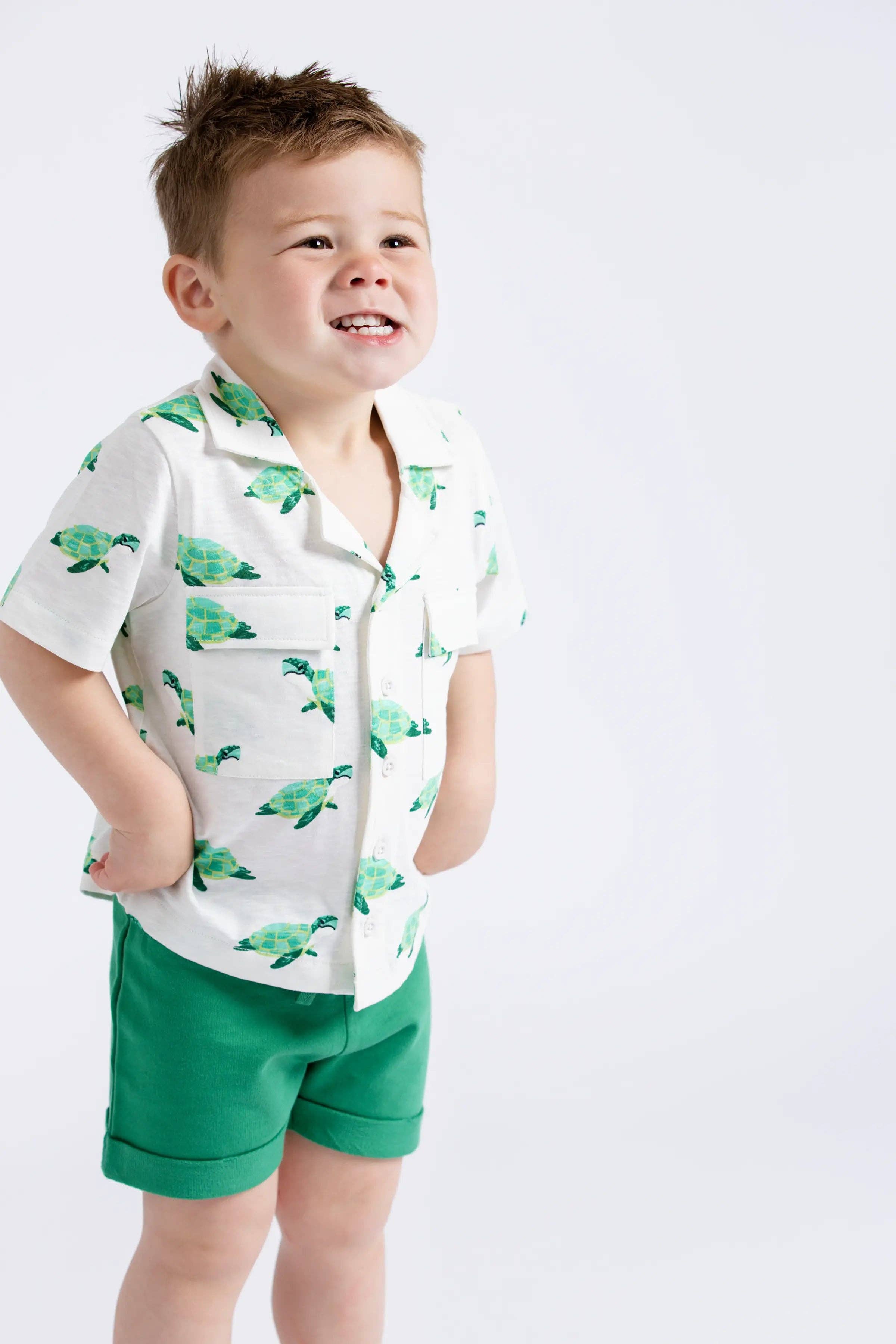 100% Organic Cotton Toddler + Kid Camp Shirt_Sea Turtles