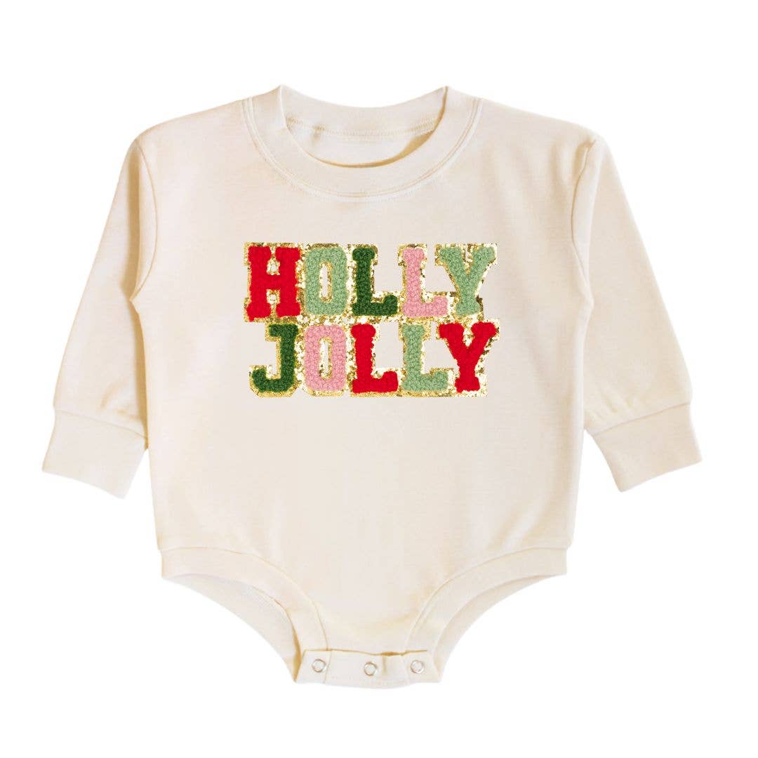 Holly Jolly Patch Christmas Long Sleeve Romper - Baby