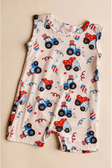 4th of July Tractor Shorty One-Piece Boy Romper